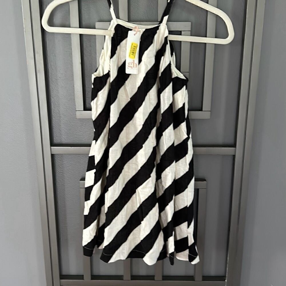 NWT GB girls Gianni Bini ￼ black and cream swing dress striped size S